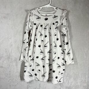 Tea Collection Mighty Mini Dress Size 7 Grey Sushi Ramen Print Cute Food Kawaii